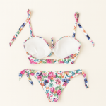 White Floral Garden Print Bikini Set